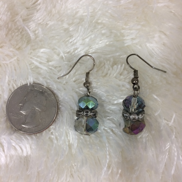 Iridescent Crystal & Rhinestone Drop Hook Earrings - Picture 2 of 7